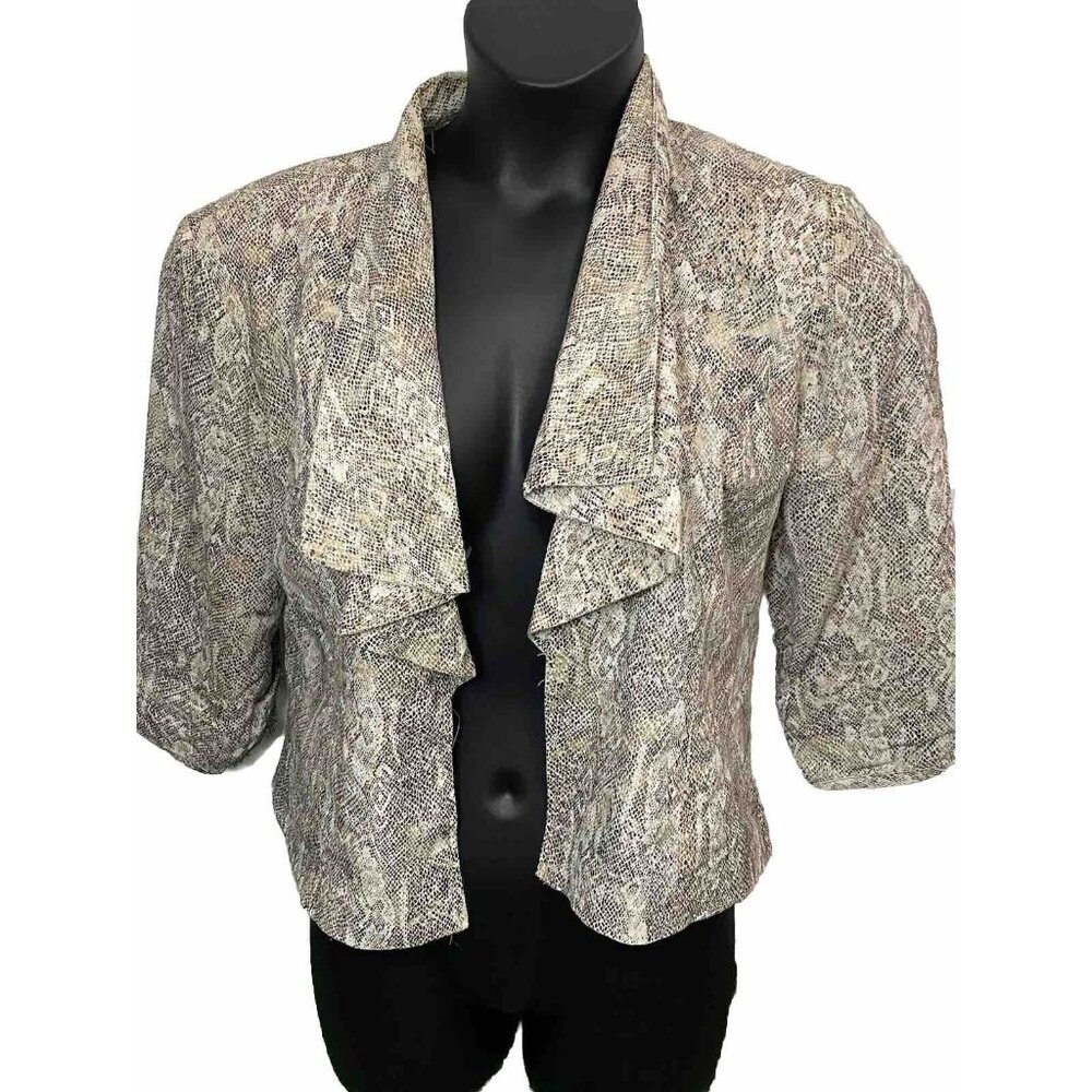 Dressbarn Size Large Snakeskin Print Open Front Cardigan Waterfall Neutral